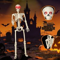 Squelette lumineux à yeux rouges pour Halloween, 90 cm, articulations réglables, décoration extérieure en plastique