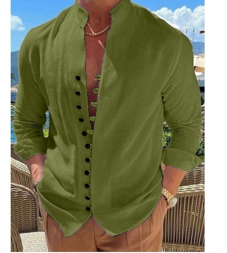 2026 New Trends Vintage Style Men  Casual Solid Color Long Sleeve Shirt Popular Design