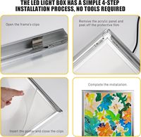 Lampu LED Dinding Aluminium Monokrom untuk Poster Film, Bingkai Snap, Kotak Lampu Gambar Backlit, Peredup Dapat Diatur, Tegangan Ganda