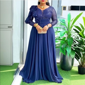 Vestido Largo Casual de Chifón Sólido de Sehe Fashion para Mujeres Africanas de Tallas Grandes, con Adornos Florales 3D y Corte Imperio en la Parte Delantera - Product Image 2