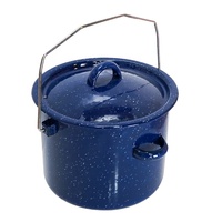 Sets de Camping en émail à points blancs en marbre, tasse en émail de pique-nique 8cm bol 15cm plat 24cm théière 2,4 l seau 3l cuillère