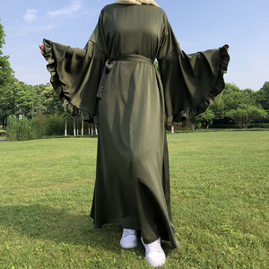 Abaya modeste avec manches à volants, ceinture à poche, robe musulmane fluide à manches évasées, Dubai EID, vêtements islamiques pour femmes - Product Image 3