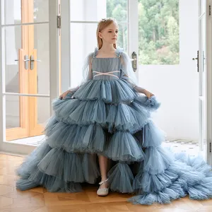 Schlussverkauf Großhandel langes langes hochwertiges ärmelloses streifenblumenmädchen kleid ärmellos Prinzessin volle Länge Ballkleid