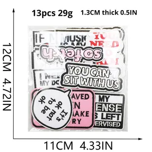 Patch brodé en tissu polyester noir et blanc avec boîte de dialogue et lettres anglaises pour vêtements, sacs et décoration d'emballages - Product Image 3