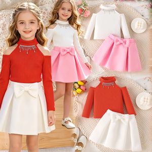 <span class=keywords><strong>Ensemble</strong></span> deux pièces décontracté pour <span class=keywords><strong>fille</strong></span> de 1 à 5 <span class=keywords><strong>ans</strong></span> : Haut à manches longues avec nœuds et jupe, style étranger - Product Image 1