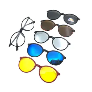 Venda quente frame ótico 5 em 1 HD TAC Magnética Clip Sobre Óculos Polarizados óculos de sol com Lentes 5