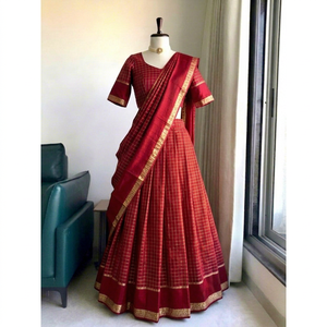 Chaniya Choli de Algodón Romano Premium con Patrón Kali y Dupatta con Estampado Leheriya, para Fiestas, Bodas y Eventos Festivos - Product Image 1