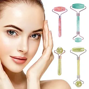 Private Label Custom Logo Anti Aging Face Lifting Beauty Resin Rose Pink Jade Roller Face Massage Jade Roller