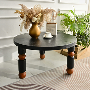 High Quality Farmhouse Indoor <b>Rustic</b> Round Black Wood <b>Coffee</b> <b>Table</b> Manufacturer - Product Image 1