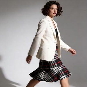 2026 Ruffled Hem Plaid Tweed Midi <b>Skirt</b> for Office Chic High-Waisted Design with Classic <b>Check</b> Pattern for Modern Women - Product Image 5