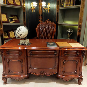 टिकाऊ स्विवेल लेदर चेयर राइटिंग टेबल के साथ आधुनिक ब्राउन क्लासिक सॉलिड वुड होम ऑफिस डेस्क वर्क टेबल - Product Image 6