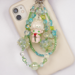 Dễ thương Macaron Bow Đính Cườm Keychain Vòng Tay Hoa Móc Chìa Khóa hạt điện thoại di động chuỗi dây đeo charm Acrylic tim móc khóa - Product Image 5