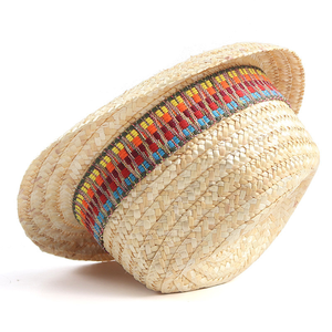 <b>Straw</b> Fedora <b>Hat</b> With Colorful Embroidered Band Unisex Beach Accessory Adult Size 56-58CM - Product Image 3