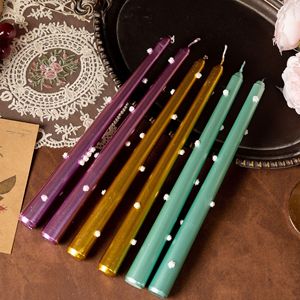 Bougies coniques métalliques avec décorations à pois faites à la main, bougies de dîner longues non parfumées pour la décoration de table de mariage - Product Image 3