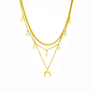 Moda gioielli impermeabili <span class=keywords><strong>tre</strong></span> strati oro placcato 18K in acciaio inox luna e stella collane Multi strati per <span class=keywords><strong>le</strong></span> donne - Product Image 2
