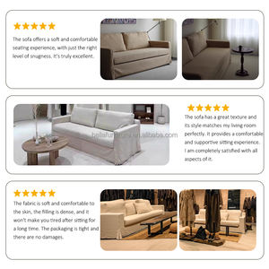 1031 यूरोपीय आधुनिक फैशन ठोस ओक लकड़ी बेंच-सीट स्लाइपकवर हस्तनिर्मित लिनन कपड़े बेलियन ट्रैक आर्म लिविंग रूम के लिए सोफे - Product Image 5