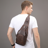 Sac bandoulière motif crocodile pour homme, sac messager en cuir véritable pleine fleur, sac de poitrine en cuir de vachette