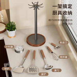 Organisateur de cuisine rotatif en acier inoxydable, design minimaliste pour le rangement des spatules, cuillères et louches, diamètre du crochet de 5 mm - Product Image 4