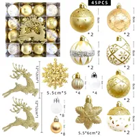 Ensemble d'ornements de Noël tout-en-un, tailles variées, boules en plastique incassables avec motifs de rennes, flocons de neige et glaçons, décoration complète pour arbre de Noël