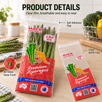 Sacs autocollants transparents en BOPP avec logo personnalisé et trous de ventilation pour l'emballage de légumes frais