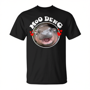 T-shirt Moo Deng Baby Hippo noir unisexe taille adulte grande taille motif animal amusant - Product Image 2