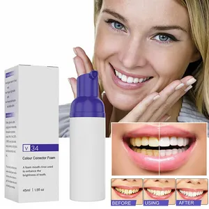Espuma para blanquear los dientes, corrector de espuma de color púrpura v34, pasta de dientes para mousse