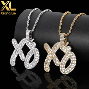 Collar con Colgante XO de Moda Hip Hop para Mujer, con Circonitas 5A y Baño de Oro, Diseño de Besos y Abrazos, Colgante de Latón para Chicas - Product Image 5
