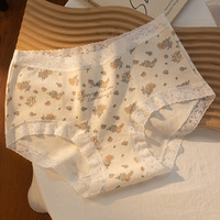 Culotte en soie élastique à taille moyenne pour femmes Culotte romantique en dentelle florale Taille unique Hipster Sous-vêtements pour femmes avec logo à la taille