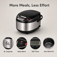 Cuisinière à riz électrique 6L, contrôle numérique, maintien au chaud, minuterie 24h pour la cuisine familiale à la maison