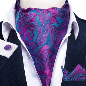 En Gros <span class=keywords><strong>Cravate</strong></span> <span class=keywords><strong>Ascot</strong></span> en <span class=keywords><strong>Soie</strong></span> Jacquard Tissée Paisley Personnalisée pour Homme, à Nouer Soi-Même, et Ensemble Pochette Boutons de Manchette Formel Décontracté - Product Image 2