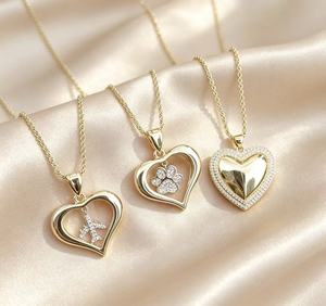 18K Gold Plated Hollow Heart Pendant Necklace 3 Styles Airplane Paw Print Solid CZ Heart Charm Twist <b>Rope</b> <b>Chain</b> Women Fashion Je - Product Image 4