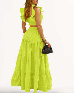 Nouvelle Robe <span class=keywords><strong>Longue</strong></span> Deux Pièces Élégante et Sexy, Couleur Unie, Sans Col, Taille Mi-Haute, à Bretelles, Grande Ampleur, pour l'Été - Product Image 6