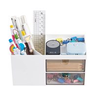 Organisateur de bureau avec tiroir, accessoires de bureau, porte-cartes de visite, porte-stylos, porte-crayons, boîte de rangement pour fournitures de bureau