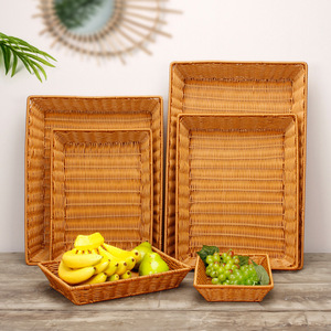Rattan Fruit <b>Basket</b> Rectangle <b>Stackable</b> Display <b>Basket</b> For Kitchen Storage - Product Image 1