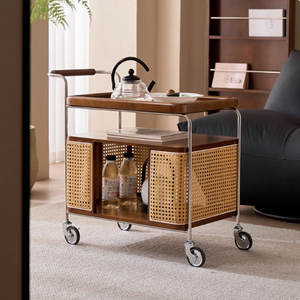 थोक ओम गंध आधुनिक पोर्टेबल धातु रतन बार मोबाइल रेस्तरां कॉफी कार्ट सामान और होटल ट्रॉली - Product Image 3