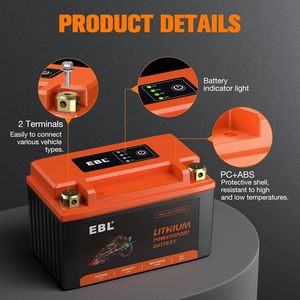 Batterie de moto EBL 12V 6Ah LiFePO4, 180CCA au lithium gratuit, YTZ10S-BS pour VTT, UTV, jet ski, quad, moto, tondeuse à gazon, jet ski - Product Image 2