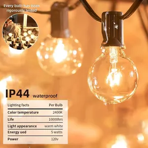 50ft Hanging 25 lampadina Edison a LED infrangibile impermeabile G40 Globe Bistro string Lights per il cortile