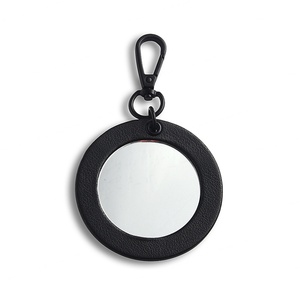 <b>Mini</b> Round <b>Black</b> Silkscreen Printing PU Leather Keychain Pendant Makeup Custom Mirror with Logo - Product Image 2