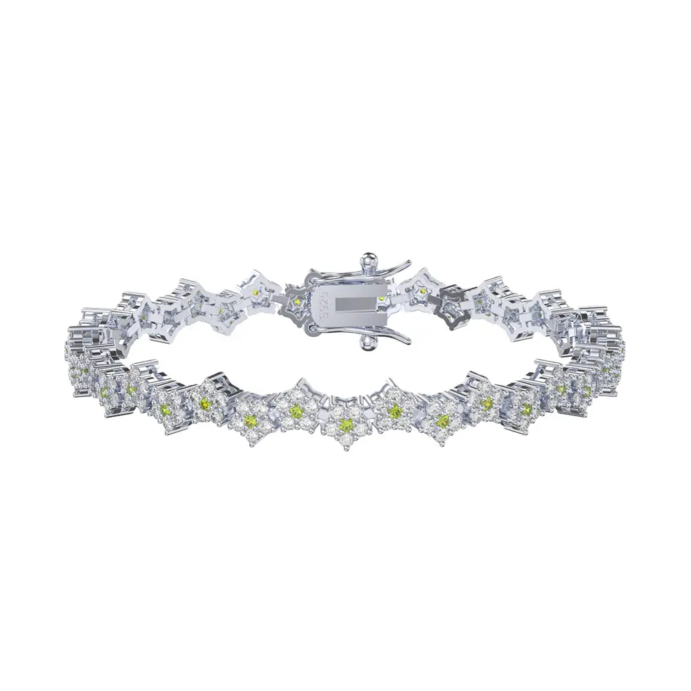 SB161 plaqué rhodium 925 argent Sterling vert et blanc fleur Zircon coulée bracelets pour femme bijoux délicats