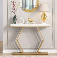 Table console d'entrée moderne Tribal 42 pouces avec base en métal géométrique et plateau en faux marbre blanc, décoration d'intérieur