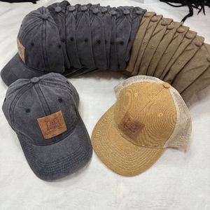 Custom Vintage Embossed PU Leather Logo <b>Patch</b> Baseball Cap Dad Hat Mesh Trucker Hat Sports Cap - Product Image 5