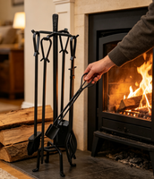 Ensemble d'outils de cheminée en fer forgé robuste, revêtement noir en poudre, kit d'outils pour foyer, support pour cheminée intérieure et foyer extérieur