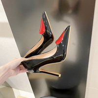 Escarpins pour femmes à bout pointu, talons aiguilles, sandales de soirée, grandes tailles en cuir