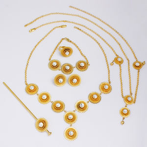 Ensemble de bijoux en plaqué or 18 carats de style vintage africain, pierre de zircon, cadeau de mariage, <span class=keywords><strong>tenue</strong></span> de fête haute couture pour les occasions spéciales - Product Image 4