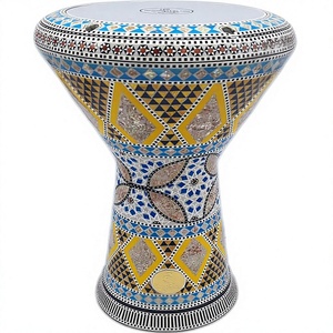 Gawharet El Fan, Tambor Darbuka Doumbek de 17.5 Pulgadas con Incrustaciones de Madreperla Azul y Amarilla, Estrella Geométrica, Dumbek Tabla, Percusión Egipcia - Product Image 1