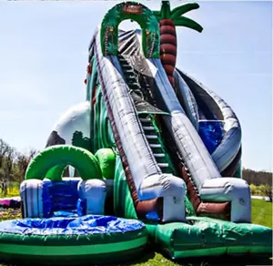 Commercial adult slide palm tree kids slide inflatable Water Slide with pool For kids and Adult