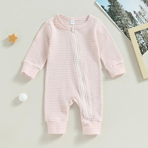 Mamelucos para niñas bebés Estampado de rayas Cuello redondo Cremallera Manga larga Monos infantiles Monos - Product Image 2