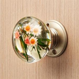 Pomo de Puerta de Resina Floral con Rosas Rosadas y <span class=keywords><strong>Centro</strong></span> Dorado, Base de Aleación de Zinc, Tirador Decorativo para Armarios y Closets - Product Image 5