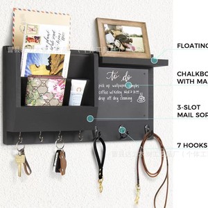 Wooden Wall <b>Shelf</b> With <b>Hooks</b> 15.7x8.7 Inch Multipurpose Storage Rack For Mail Key Organizer - Product Image 3