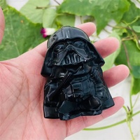 Sculpture de dark vador en cristal d'obsidienne noire naturelle sculptée à la main pour la décoration de la maison, vente en gros